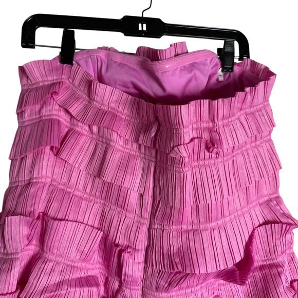 Aje Palladium Ruffled Strapless Ruffled Pleated Gauze Pink Mini Dress Size 12 - Picture 9 of 14